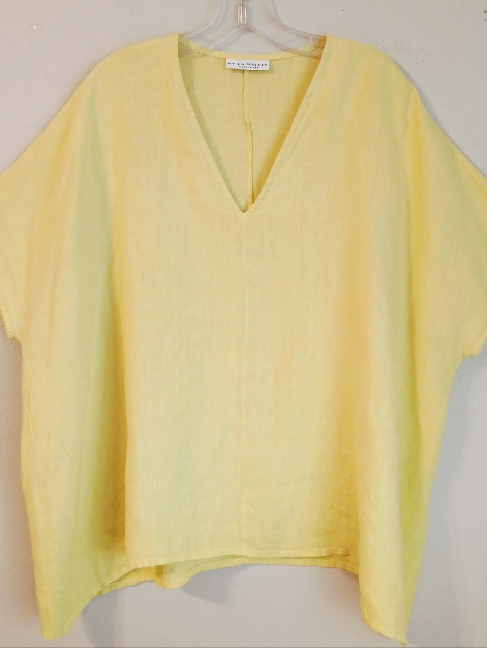 bryn Walker Yellow Linen V-Neck Tunic Top Oversized Lagenlook Size Large